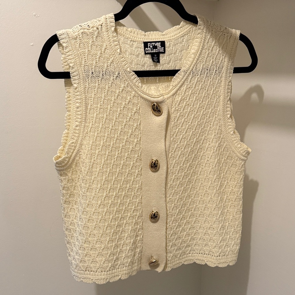 Future Collective Cream Knit Button Front Vest